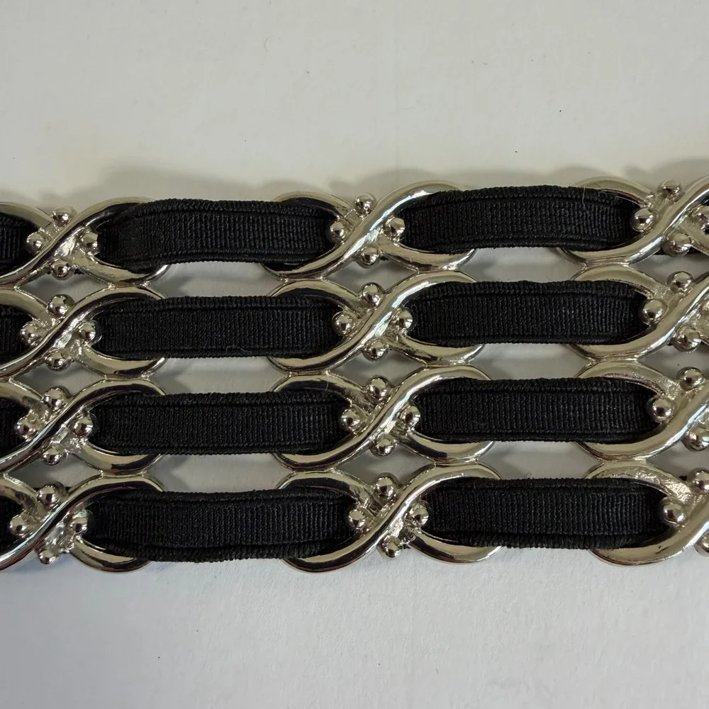 Chinese Laundry Black Elastic Chain Belt Stretch‎ Silver Hook S/M Y2K Glam